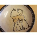 Round Stoneware Bowl with Giraffe Detail - width 15cm height 4cm