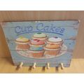 Wooden Hook/Wall Sign - `Cup Cakes` - 23cm x 18cm