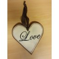 Wooden Heart Shaped `Love` Sign - 15cm x 15cm