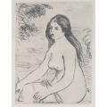 AUGUSTE RENOIR. NUDE 1906. Unsigned. Hand printed etching. Mint condition. COA attacted.