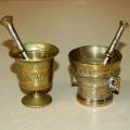 2 Solid Brass Apothecary Chemist Pestles & Mortars - one marked  Richard Startyn