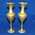 Vintage Pair of small etched Brass Vases - Height 175mm