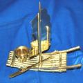 Unusual Vintage Brass Raft Candle Holder. Includes a Sail and a Paddle. 180mm X 180mm