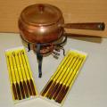 Copper Fondue Set with 12 Forks (In good used condition) Pot Dia. 165mm Depth 90mm