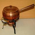 Copper Fondue Set with 12 Forks (In good used condition) Pot Dia. 165mm Depth 90mm