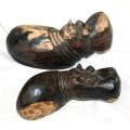 2 Hand Carved Wooden Hippos - Largest is 190mm long