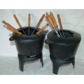 Pair of Cast Iron Fondue Pots on Stands with forks (No Burners). Each set weighs 2.85 Kg's
