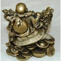 Laughing Composite Buddha on Dragon Turtle Holding Pearl of Wisdom - Height 110mm Width 110mm