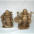 2 Laughing Composite Buddha Statuettes - Largest Height 180mm Width 180mm - Sold as one lot.