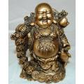 2 Laughing Composite Buddha Statuettes - Largest Height 180mm Width 180mm - Sold as one lot.