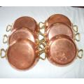 Set of 6 Copper Saute Pans with Brass Handles - Diameter 160mm Depth 30mm