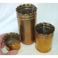 3 Graduated Brass Vases/Containers - Heights are 154mm, 100mm and 55mm