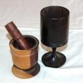 Small Wooden Pestle and Mortar plus a Wooden Goblet - Pestle is 85mm in height