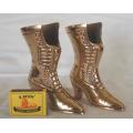 Vintage Pair of Victorian Brass High Heeled Boots - Height 130mm
