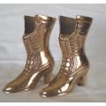 Vintage Pair of Victorian Brass High Heeled Boots - Height 130mm