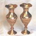 Small Vintage Pair of Brass Etched Vases - Height 110mm