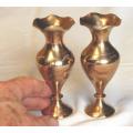 Small Vintage Pair of Brass Etched Vases - Height 110mm