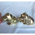 2 Heavy Solid Brass Hippos - Great for paper weights - Height 55mm