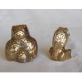 2 Small Solid Brass Owls - Sold as One Lot - Height 55mm