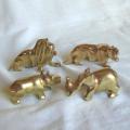 4 Stylized Solid Brass Animals - Lion, Leopard, Elephant and Hippo.Tallest is 50mm - Sold as 1 lot