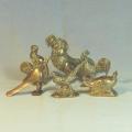 3 Quality Brass Roosters & 3 Game Birds  - Printers Tray Items - Tallest 70mm - Sold as one lot