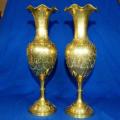 Quality Pair of Etched Brass Vases - Height 305mm