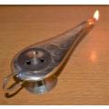 Vintage Brass Etched Aladdin Genie Lamp or Incense Burner - Length 175mm Height 55mm