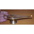 Vintage Brass Etched Aladdin Genie Lamp or Incense Burner - Length 175mm Height 55mm