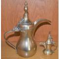 2 Quality Brass Arabic Dallah Coffee Pots - Large Pot Height 235mm Small Pot 120mm