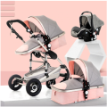 Baby Pram Stroller - 3 Function Foldable Baby Pram with Car Seat- Pink and Grey