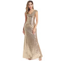 Gold Sequin Evening Dresses with Cap Sleeve