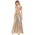 Gold Sequin Evening Dresses with Cap Sleeve