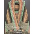 Handmade crochet pocket scarf in green orange earthly colours