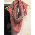 Unique handmde pink and variation cupcake triangular scarf / shawl - Wear in 3 different ways