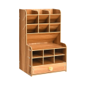 Multifunctional Wooden Pen Holder, Desk Pen Storage Box, Desktop Stationery Storage Box with 15 Comp