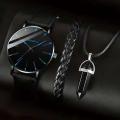 3pcs/set, 1pc Round Men`s Quartz Watch & 1pc Bracelet & 1pc Necklace Men`s Watch Set