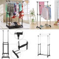 Adjustable Stainless Steel Double Rod Clothes Hanger Roller Rod Rail Rack