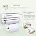 4 in 1 Triple Paper Box Aluminum Foil Plastic Wrap Tissue Paper Holder for Kitchen