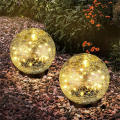 Warm White Solar Spherical Garden Lights 2 Pieces Diameter 12cm