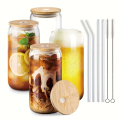 Set of 4 Reusable 480ML Tumblers with Bamboo Lid and Straw