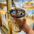 Tumbler with Straw Lid and Handle, Leakproof Clear Reusable Smoothie Cup