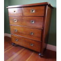 ANTIQUE MAHOGANY CHEST OF DRAWERS WITH BRASS MILITARY STYLE HANDLES