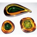 MURANO SOMMERSO GREEN AND AMBER CASED GLASS BOWLS AND ASHTRAY
