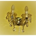 VINTAGE PAIR BRASS AND CRYSTAL WALL LIGHTS WIRED WITH LIGHT SWITCH AND PLUG