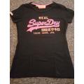 Superdry T-Shirt Black with Neon Pink & Orange Print