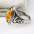 Women Silver Ring with Amber - Size 5 1/2 / L