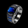 Blue Zircon Black Gold Filled Ring,  Size 9 / R