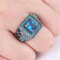 Men's / Women's Wedding Ring with Blue Aquamarine, Black Platinum Plated  - Size 7 / O