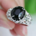 Black Sapphire Wedding Ring¿ White Rhodium Plated - Size 6 / L