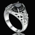 Black Sapphire Wedding Ring¿ White Rhodium Plated - Size 6 / L